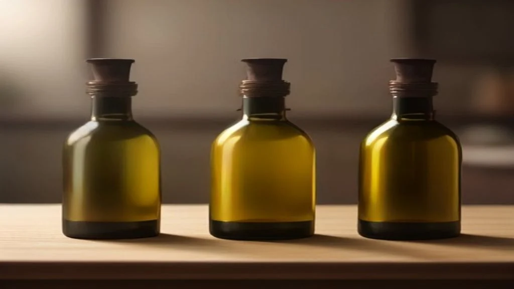 A shopper reading the back label of a dark glass bottle while comparing the best olive oil in Malaysia on a shop shelf