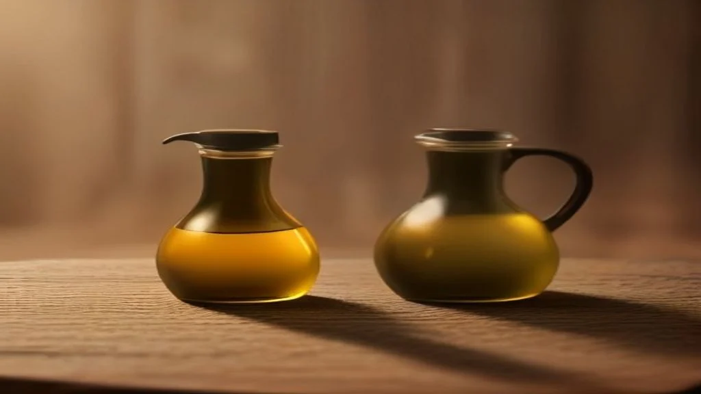 Two bottles of Palestinian extra virgin olive oil beside a handwritten olive oil Malaysia price comparison on a kitchen counter