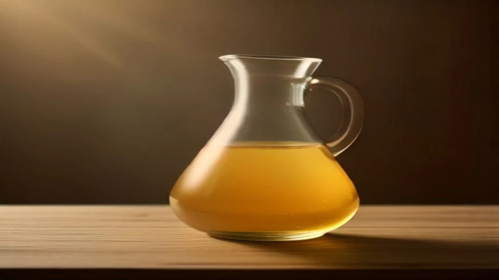 Close-up of a 500 ml dark glass olive oil bottle with its price label and volume clearly visible